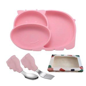 Hippo Silicone Plate Multiple Color plus Spoon and Fork